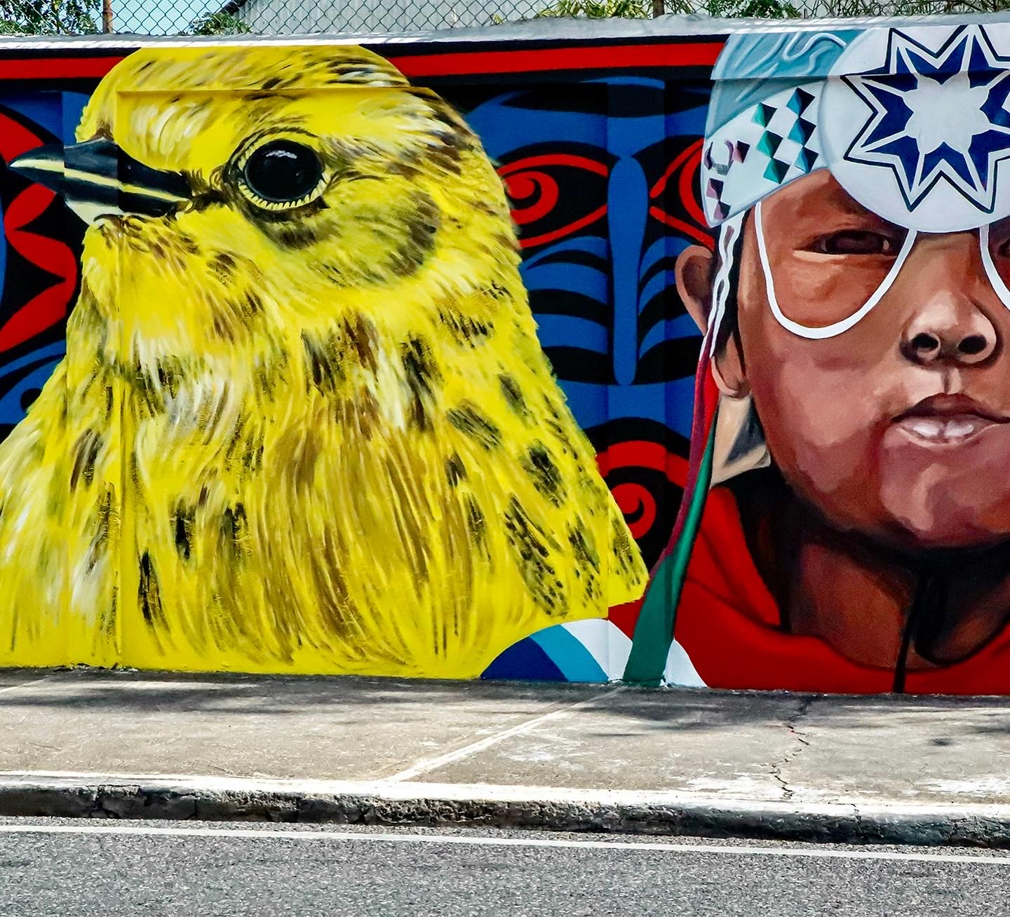 "Conecciones" street art, Santo Domingo, DR, featuring the Cape May Warbler